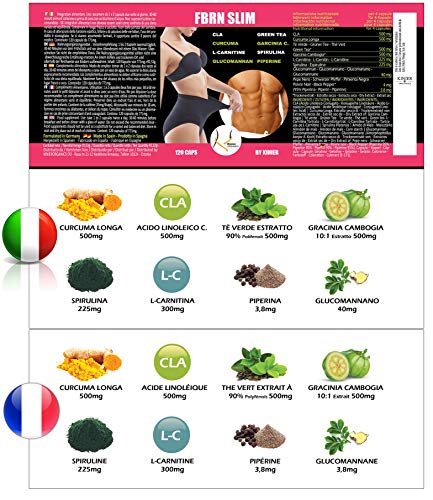 FBRN Quemador de Grasa | Termogénico Quemagrasa Potente para Perder Peso Rápido | Adelgazante con Garcinia Cambogia Cla Curcuma L-Carnitina Espirulina Glucomanán Piperina Té Verde | 120 Cáps