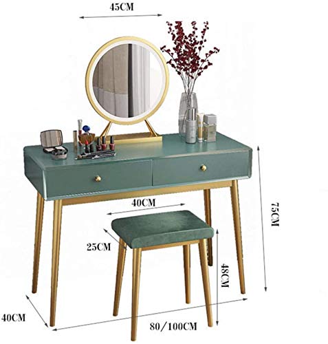 FCYQBF Tocador Moderno con Espejo de atenuación de Pantalla táctil, 3 Modos de iluminación de Color, 2 cajones deslizantes, Taburete Acolchado, tocador de Maquillaje para Mujeres