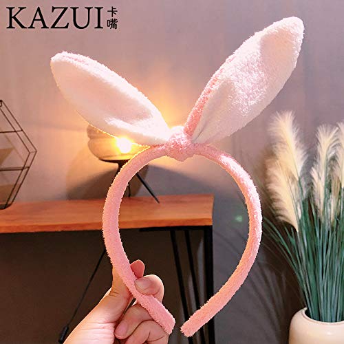 FDFRGG Japón y Corea del Sur Diadema Diadema de Oreja de Conejo Mujer Simple Accesorios Lindos para el Cabello Señoras Cara Maquillaje Headwear Cabello Agujero de Plomo Orejas Grises   y   Rosas