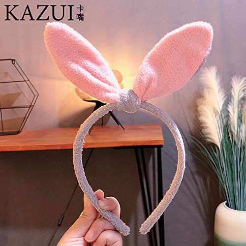 FDFRGG Japón y Corea del Sur Diadema Diadema de Oreja de Conejo Mujer Simple Accesorios Lindos para el Cabello Señoras Cara Maquillaje Headwear Cabello Agujero de Plomo Orejas Grises   y   Rosas
