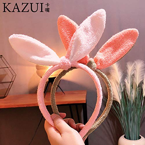 FDFRGG Japón y Corea del Sur Diadema Diadema de Oreja de Conejo Mujer Simple Accesorios Lindos para el Cabello Señoras Cara Maquillaje Headwear Cabello Agujero de Plomo Orejas Grises   y   Rosas