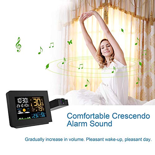 Febelle Despertador Digital Estación meteorológica inalámbrica Alarma de proyección Relojes atómicos con Sensor Remoto para Temperatura y Humedad