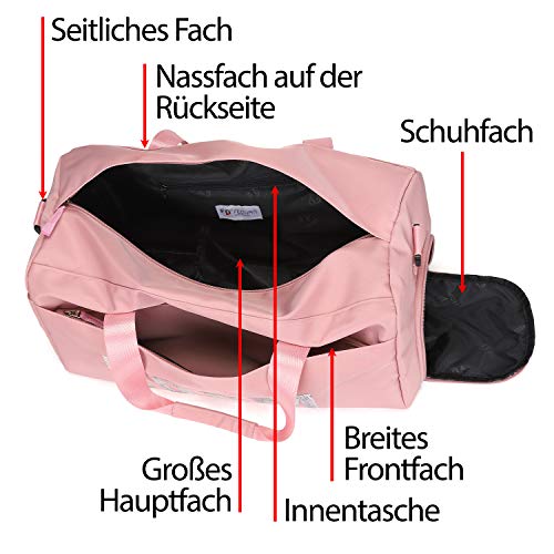 FEDUAN Boom Bolsa Deportiva Deporte de Viaje de compres con Compartimento para Zapatos Bolsillo Mojado Moda Impermeable para Hombres y Mujeres Yoga Pilates Playa Ocio Sauna Festivo Rosa Pink