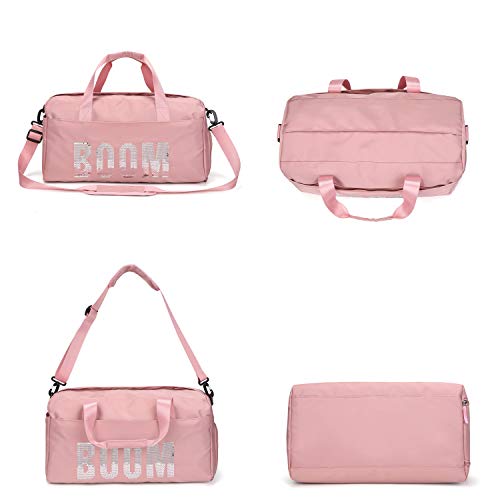 FEDUAN Boom Bolsa Deportiva Deporte de Viaje de compres con Compartimento para Zapatos Bolsillo Mojado Moda Impermeable para Hombres y Mujeres Yoga Pilates Playa Ocio Sauna Festivo Rosa Pink