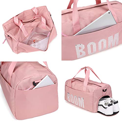 FEDUAN Boom Bolsa Deportiva Deporte de Viaje de compres con Compartimento para Zapatos Bolsillo Mojado Moda Impermeable para Hombres y Mujeres Yoga Pilates Playa Ocio Sauna Festivo Rosa Pink