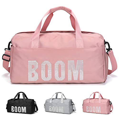 FEDUAN Boom Bolsa Deportiva Deporte de Viaje de compres con Compartimento para Zapatos Bolsillo Mojado Moda Impermeable para Hombres y Mujeres Yoga Pilates Playa Ocio Sauna Festivo Rosa Pink