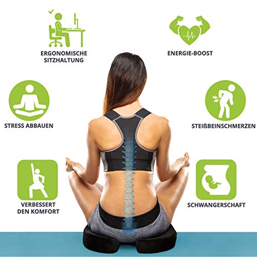 feela.® Cojín De Asiento Ortopédico para Silla De Oficina Y Coche Incl. E-Book - Cojín De Asiento Ergonómico Que Reduce El Dolor, Aumenta La Comodidad Al SentarseY Alivia El Coxis (Negro)