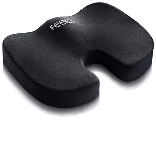 feela.® Cojín De Asiento Ortopédico para Silla De Oficina Y Coche Incl. E-Book - Cojín De Asiento Ergonómico Que Reduce El Dolor, Aumenta La Comodidad Al SentarseY Alivia El Coxis (Negro)