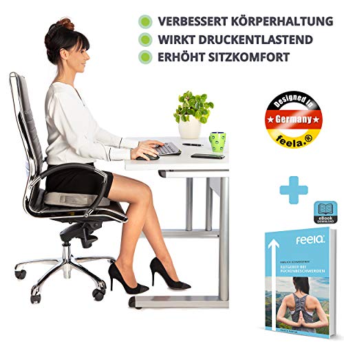 feela.® Cojín De Asiento Ortopédico para Silla De Oficina Y Coche Incl. E-Book - Cojín De Asiento Ergonómico Que Reduce El Dolor, Aumenta La Comodidad Al SentarseY Alivia El Coxis (Negro)