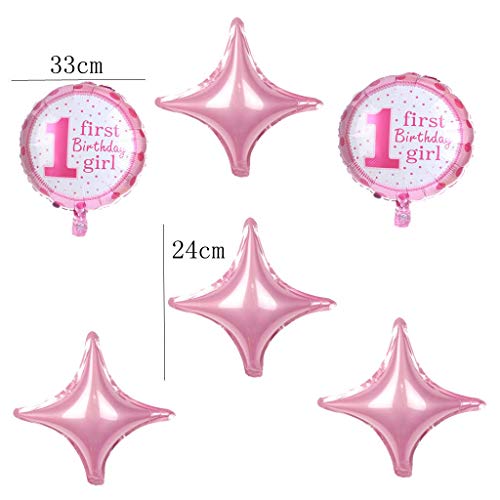 Feelairy 1er Cumpleaños Bebe Globos Decoracion para Niña, 1 Año Cumpleaños Globos Decoración para Fiesta de Primer Cumpleaños, Happy Birthday Pancarta Banderines Rosa, 12 Meses Foto Guirnalda