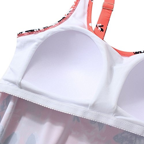 FeelinGirl Conjunto de Bikini Estampado Floral Falda y Braga Talle Medio 2 Piezas Talla Grande para Mujer Lazo-Naranja XL(Talla 46-48)