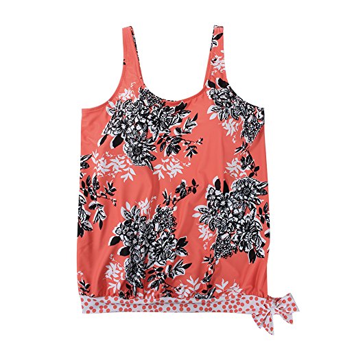 FeelinGirl Conjunto de Bikini Estampado Floral Falda y Braga Talle Medio 2 Piezas Talla Grande para Mujer Lazo-Naranja XL(Talla 46-48)