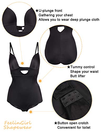 FeelinGirl Fajas Ajustables sin Costuras con Escote en U Forma Color Sólido Braga Moldeado Faja Falda Reductora Liso M ES 38-40