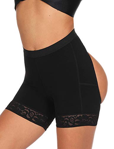 FeelinGirl Mujer Braga Moldeado Sexy Cadera Descubierta Shapewear Butt Lifter Control de Panza Ropa Interior Faja de Encaje sin Costuras Negro ES 38-40