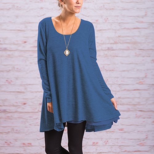 FeelinGirl Mujer Camiseta Falda Manga Larga Juntado Encaje Azul S