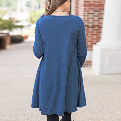 FeelinGirl Mujer Camiseta Falda Manga Larga Juntado Encaje Azul S