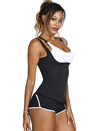 FeelinGirl Mujer Corsé Underbust Entrenador de Cintura Faja Reductora Huesos Plásticos Tirantes Ajustables Waist Trainer Negro L/ES 36-38