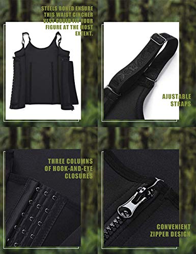 FeelinGirl Mujer Corsé Underbust Entrenador de Cintura Faja Reductora Huesos Plásticos Tirantes Ajustables Waist Trainer Negro L/ES 36-38