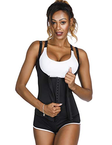 FeelinGirl Mujer Corsé Underbust Entrenador de Cintura Faja Reductora Huesos Plásticos Tirantes Ajustables Waist Trainer Negro XXL/ES 42-44