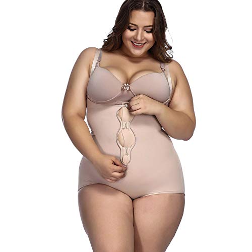 FeelinGirl Mujer Faja Reductora con Cinta Ajustable Corsé Bustier Ajustable Cremallera Shapewear Corset Waist Trainer Beige S/Talla 34-36