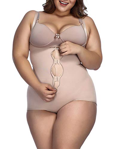FeelinGirl Mujer Faja Reductora con Cinta Ajustable Corsé Bustier Ajustable Cremallera Shapewear Corset Waist Trainer Beige S/Talla 34-36