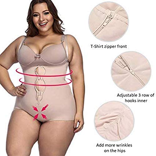 FeelinGirl Mujer Faja Reductora con Cinta Ajustable Corsé Bustier Ajustable Cremallera Shapewear Corset Waist Trainer Beige S/Talla 34-36