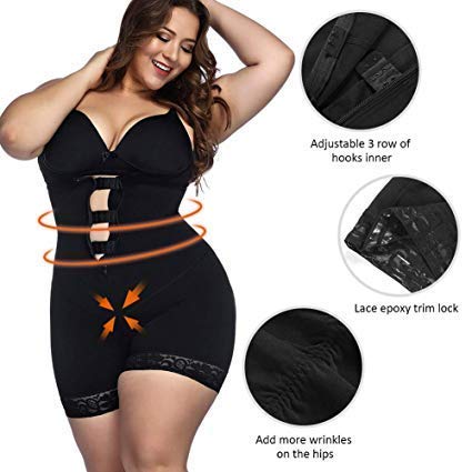 FeelinGirl Mujer Faja Reductora con Cinta Ajustable Corsé Bustier Ajustable Cremallera Shapewear Corset Waist Trainer Negro XXL/Talla 44-46