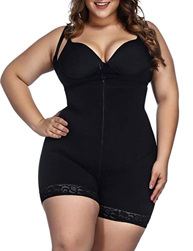 FeelinGirl Mujer Faja Reductora con Cinta Ajustable Corsé Bustier Ajustable Cremallera Shapewear Corset Waist Trainer Negro XXL/Talla 44-46