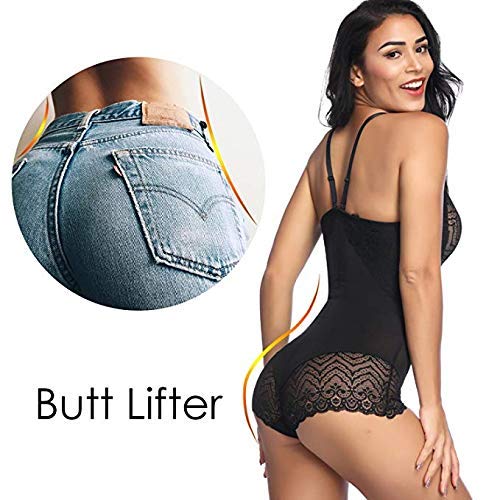 FeelinGirl Mujer Faja Reductora Sin Costura Arriba de Busto Corsé Bustier de Todo Cuerpo Ajustable Shapewear Overbust Corset Cincher Adelgazantes para Body Shaper Negro-Encaje 3XL/ES 48-50