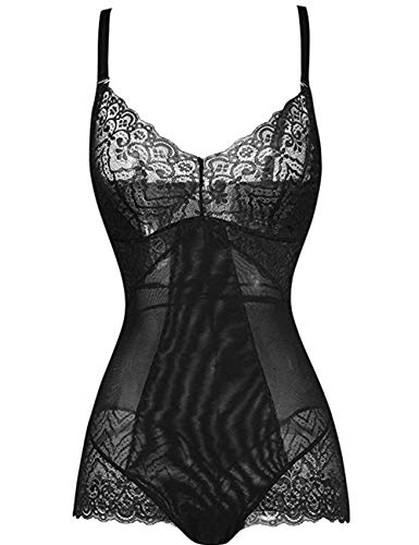 FeelinGirl Mujer Faja Reductora Sin Costura Arriba de Busto Corsé Bustier de Todo Cuerpo Ajustable Shapewear Overbust Corset Cincher Adelgazantes para Body Shaper Negro-Encaje 3XL/ES 48-50