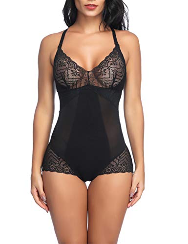 FeelinGirl Mujer Faja Reductora Sin Costura Arriba de Busto Corsé Bustier de Todo Cuerpo Ajustable Shapewear Overbust Corset Cincher Adelgazantes para Body Shaper Negro-Encaje 3XL/ES 48-50