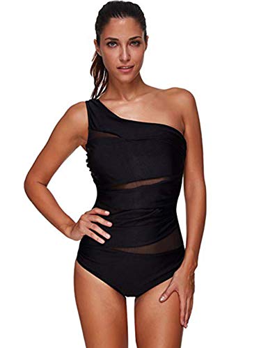 FeelinGirl Mujer Monokini con Uno/Dos Tirantes Traje de Baño de Una Pieza Talla Grande Un Tirante-Negro 3XL/Talla 50