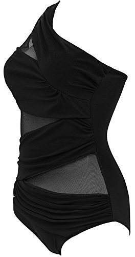 FeelinGirl Mujer Monokini con Uno/Dos Tirantes Traje de Baño de Una Pieza Talla Grande Un Tirante-Negro 3XL/Talla 50