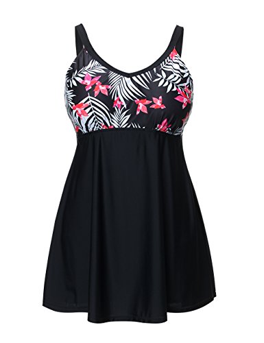 FeelinGirl Mujer Tankini Talla Grande Traje de Baño con Pantalón Corto Bañador Talla Grande Negro XXL/Talla 50-52