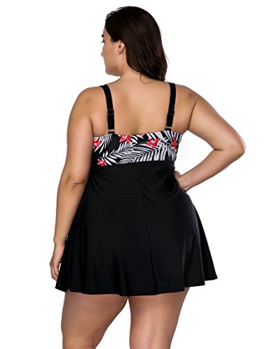 FeelinGirl Mujer Tankini Talla Grande Traje de Baño con Pantalón Corto Bañador Talla Grande Negro XXL/Talla 50-52
