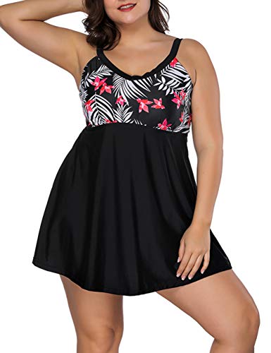 FeelinGirl Mujer Tankini Talla Grande Traje de Baño con Pantalón Corto Bañador Talla Grande Negro XXL/Talla 50-52