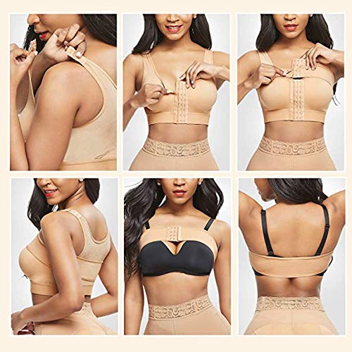 FeelinGirl Sujetador de Compresión para Mujer Tirante Ancho con Correa Independiente Ajustables Ganchos de 3 Filas Faja Postoperatoria Beige XL(Busto 104-110cm)