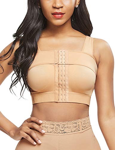 FeelinGirl Sujetador de Compresión para Mujer Tirante Ancho con Correa Independiente Ajustables Ganchos de 3 Filas Faja Postoperatoria Beige XL(Busto 104-110cm)