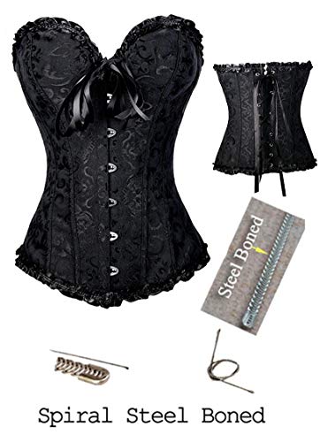 FeelinGirl Vintage Brocado Encaje con Cremallera y Cinta Ajustable Corsé para Mujer Negro L/ES 38