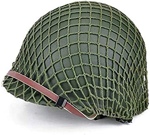 Feeyond Una Réplica del Casco Verde M1 del Ejército De Los EE. UU. De La Segunda Guerra Mundial, Ajustable Y Equipado con Una Barbilla De Malla/Lona con Equipo De Paintball Táctico para Adultos