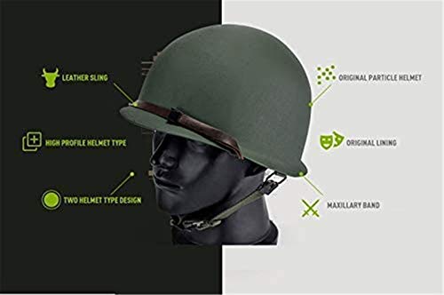 Feeyond Una Réplica del Casco Verde M1 del Ejército De Los EE. UU. De La Segunda Guerra Mundial, Ajustable Y Equipado con Una Barbilla De Malla/Lona con Equipo De Paintball Táctico para Adultos