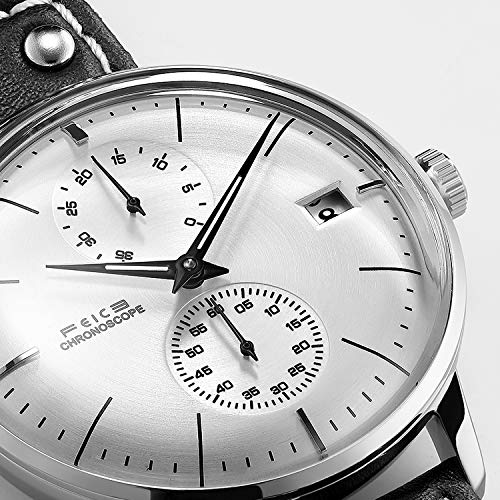 FEICE Reloj Automático para Hombres Reloj Mecánico Reloj Bauhaus con Esfera Cepillado Reloj Multifuncional con Calendario Reloj de Pulsera Impermeable Ø41mm FM212
