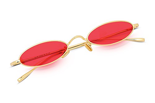 FEISEDY Gafas de sol pequeñas de época Oval Marco de metal delgado Colores de caramelo B2277