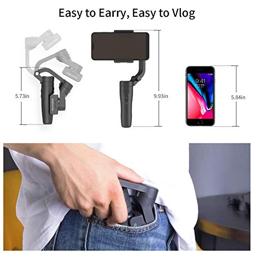 FeiyuTech Vlogpocket Estabilizador Pare Móvil,Más Ligero Handheld 3-Ejes Gimbal Stabilizer Pare iPhone/Samsung/Huawei/XiaoMi,Negro
