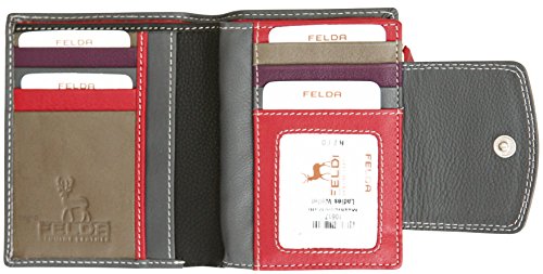 Felda - Cartera para Mujer - con Bloqueo de transmisiones RFID, Ranuras para Tarjetas y portamonedas - Cuero auténtico - Marrón grisáceo/Multicolor