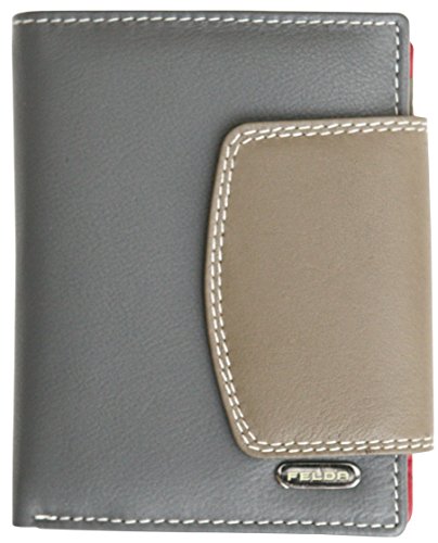 Felda - Cartera para Mujer - con Bloqueo de transmisiones RFID, Ranuras para Tarjetas y portamonedas - Cuero auténtico - Marrón grisáceo/Multicolor