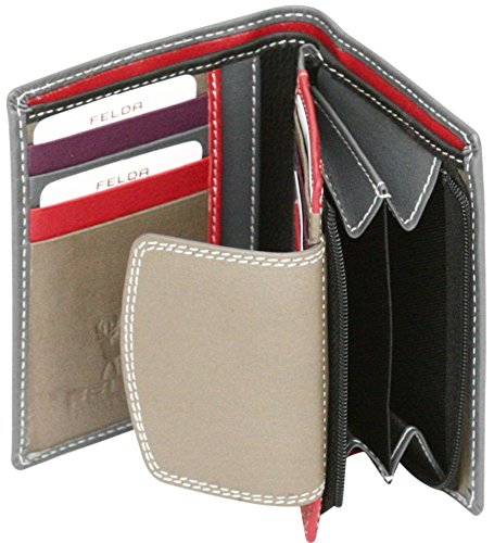 Felda - Cartera para Mujer - con Bloqueo de transmisiones RFID, Ranuras para Tarjetas y portamonedas - Cuero auténtico - Marrón grisáceo/Multicolor