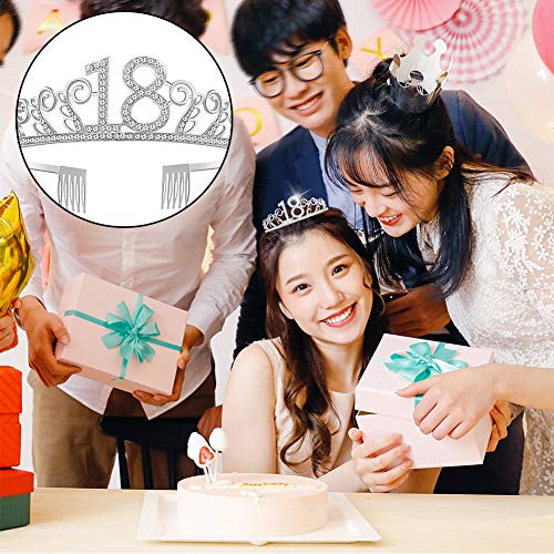 Feliz Cumpleaños 18TH, 18tth Plata Cristal Tiara Corona de Cumpleaños, Banda de Satén Brillante It’s My 18th Birthday (Es mi Cumpleaños Número 18), Regalo de 18 Cumpleaños