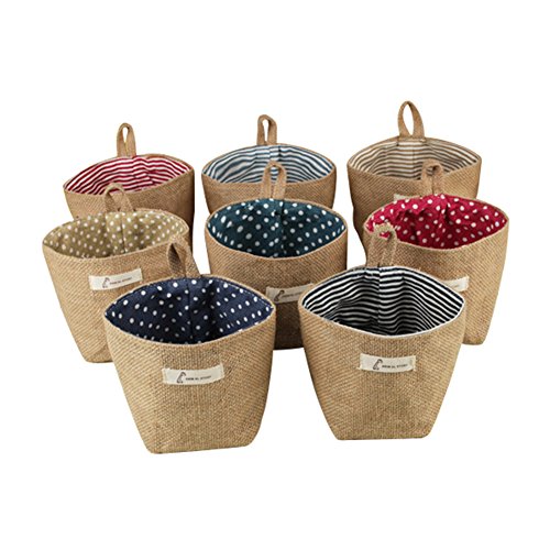 Fellibay Cesta de almacenamiento pequeña plegable de algodón y lino para colgar en la pared, para juguetes, maquillaje, llaves, cosas pequeñas