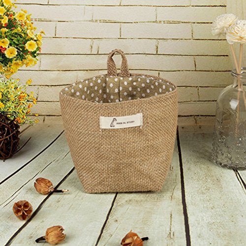 Fellibay Cesta de almacenamiento pequeña plegable de algodón y lino para colgar en la pared, para juguetes, maquillaje, llaves, cosas pequeñas
